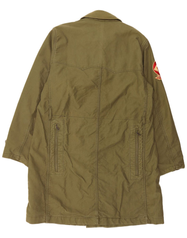 Replay Mens Military Overcoat UK 40 Large Green Cotton Army