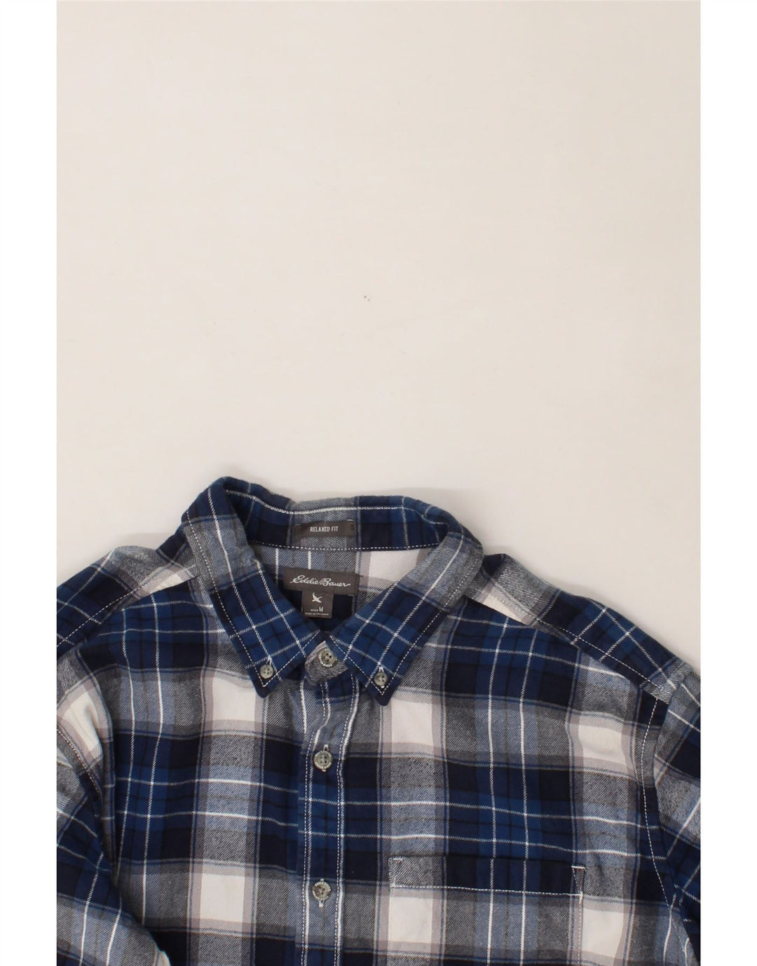 EDDIE BAUER Mens Relaxed Fit Flannel Shirt Medium Navy Blue Check Cotton Vintage Eddie Bauer and Second-Hand Eddie Bauer from Messina Hembry 