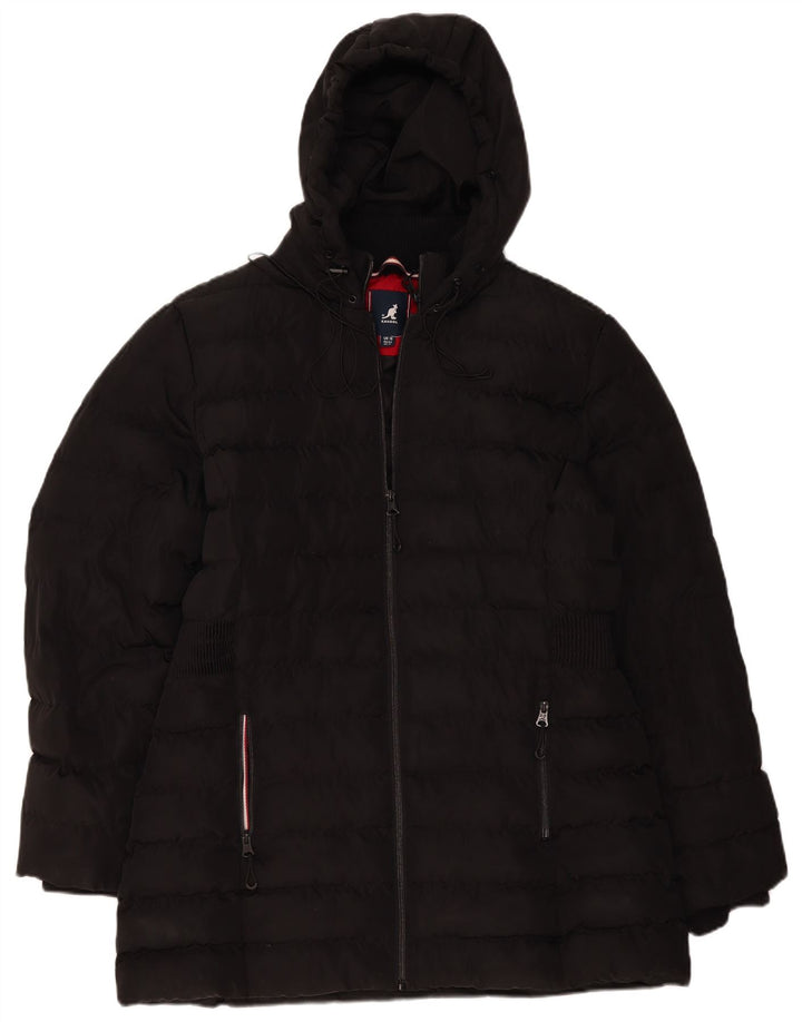 Cappotto imbottito con cappuccio da donna Kangol UK 16 grande poliestere nero