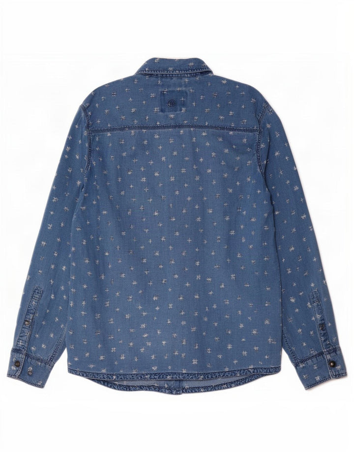 Fat Face Camicia da uomo con motivo astratto color indaco, grande cotone blu