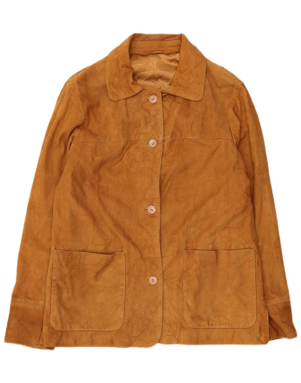 Giacca vintage in pelle scamosciata da donna UK 14 grande in pelle marrone