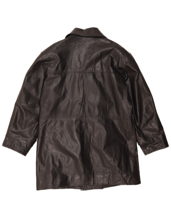 Cappotto oversize in pelle doppio petto da donna GF UK 10 Piccolo in pelle nera