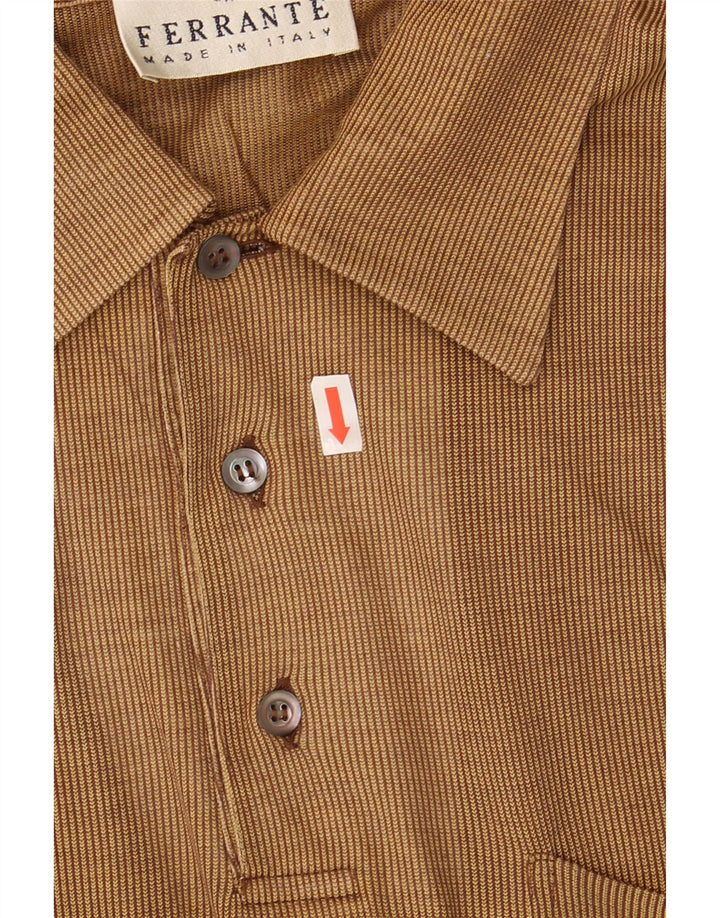 FERRANTE Mens Polo Shirt IT 50 Medium Brown Striped Cotton Vintage Ferrante and Second-Hand Ferrante from Messina Hembry 