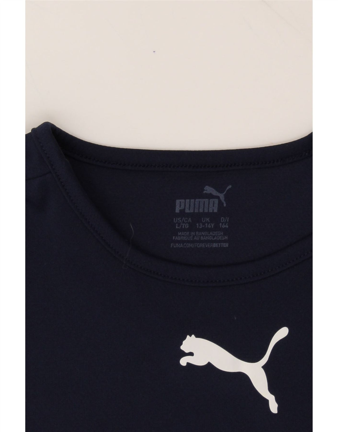 PUMA Boys Graphic T-Shirt Top 13-14 Years Navy Blue Colourblock Polyester Vintage Puma and Second-Hand Puma from Messina Hembry 