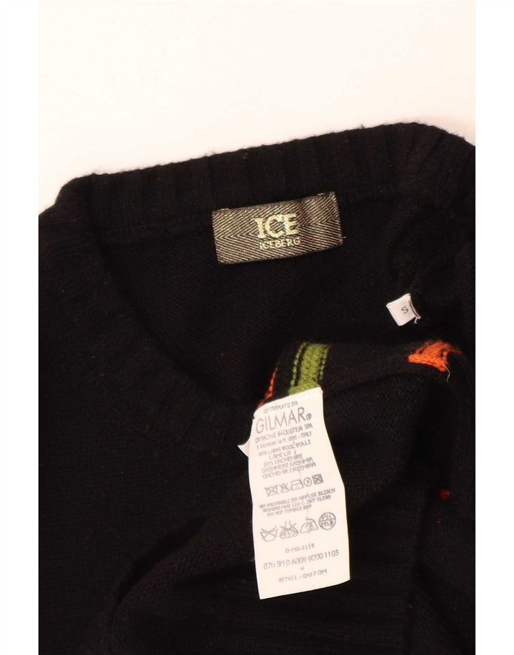 Iceberg Maglione girocollo con grafica da uomo, maglione piccolo in lana a righe nere
