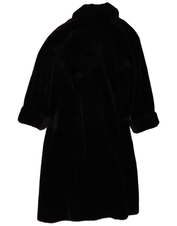 Cappotto vintage oversize in pelliccia sintetica da donna UK 14/16 grande in modal nero