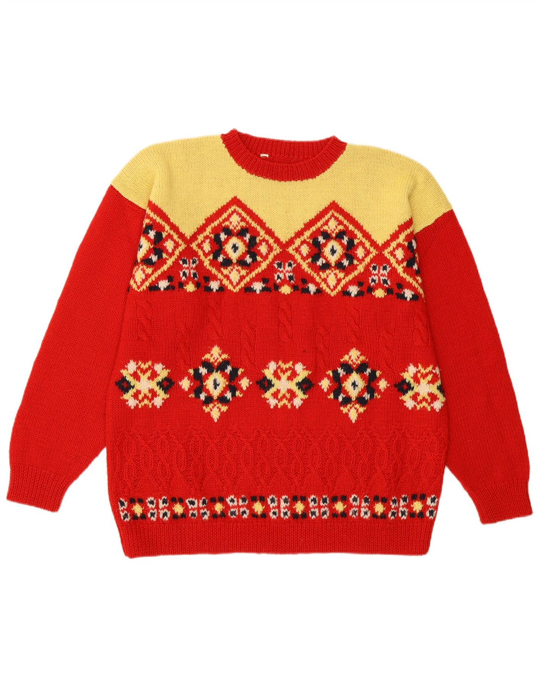 Maglione maglione girocollo da donna vintage UK 16 grande rosso Fair Isle