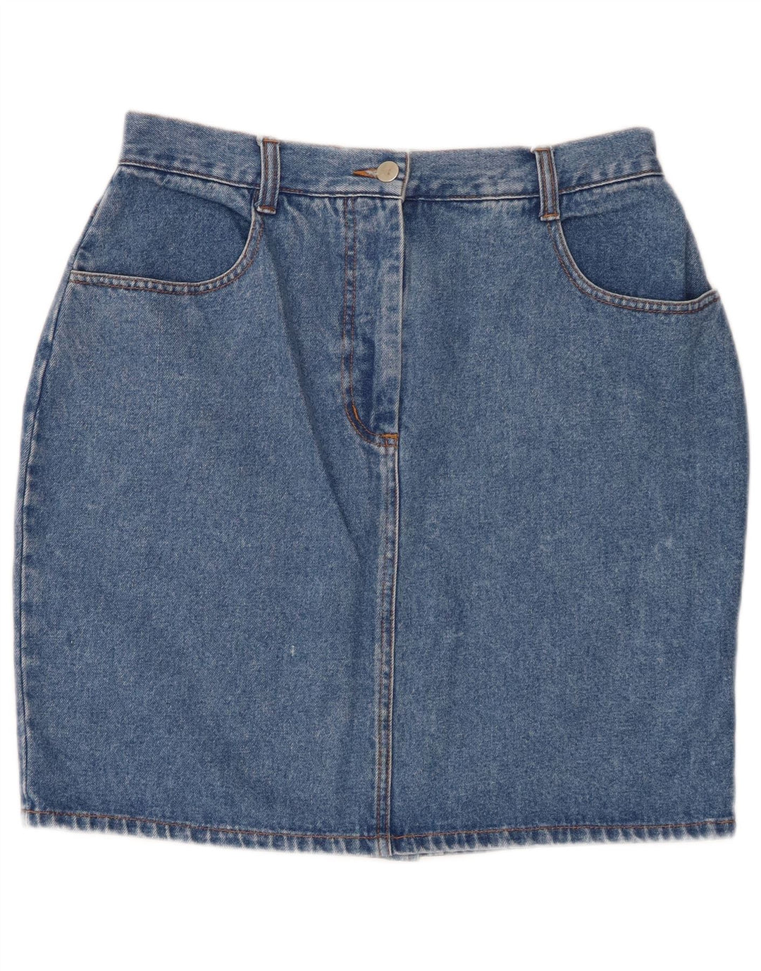 Mini gonna di jeans da donna VINTAGE UK 12 media W30 cotone blu