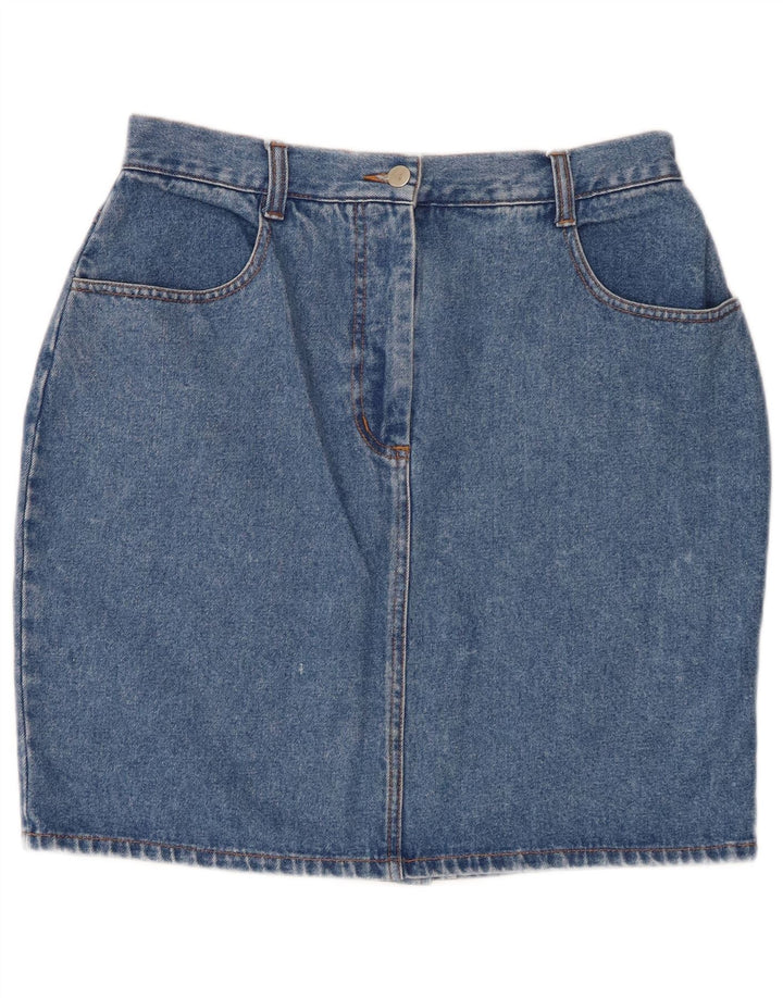Mini gonna di jeans da donna VINTAGE UK 12 media W30 cotone blu