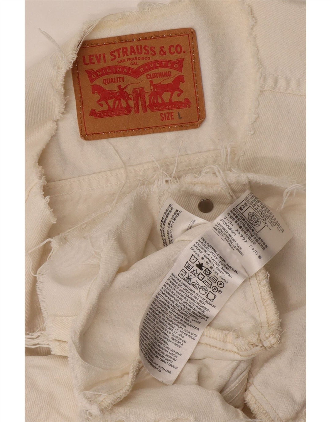 LEVI'S Gilet corto in denim da donna UK 16 grande cotone bianco