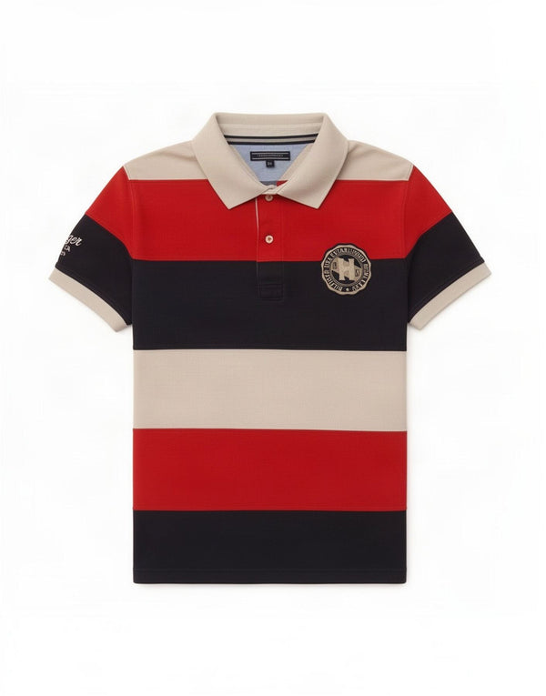 Polo grafica da uomo Tommy Hilfiger XL in cotone a righe multicolore