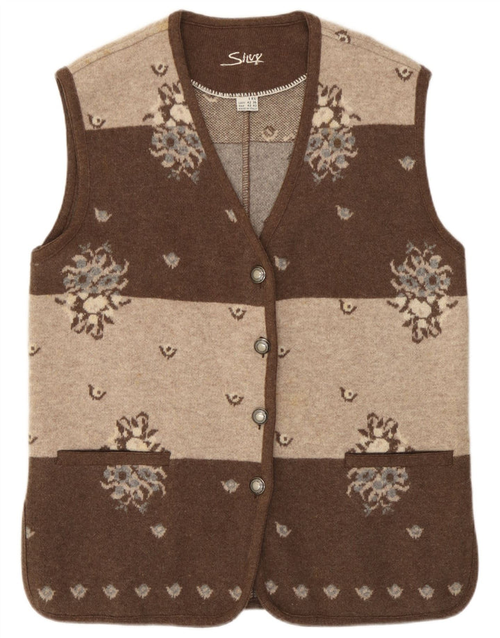 Maglione cardigan senza maniche da donna Silvy IT 42 Lana floreale marrone medio