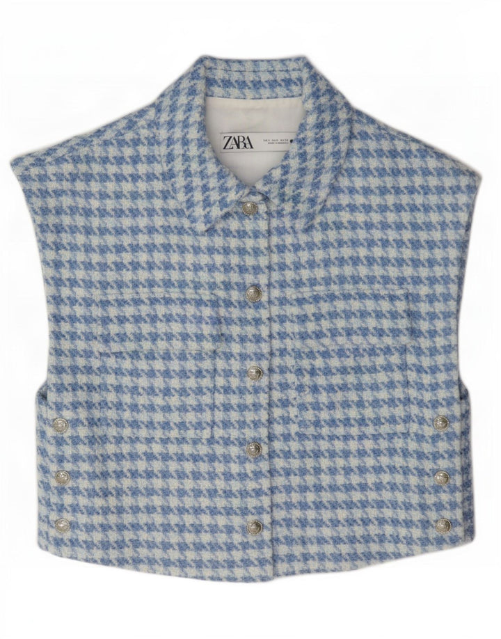 Gilet corto da donna Zara UK 10 piccolo pied de poule blu