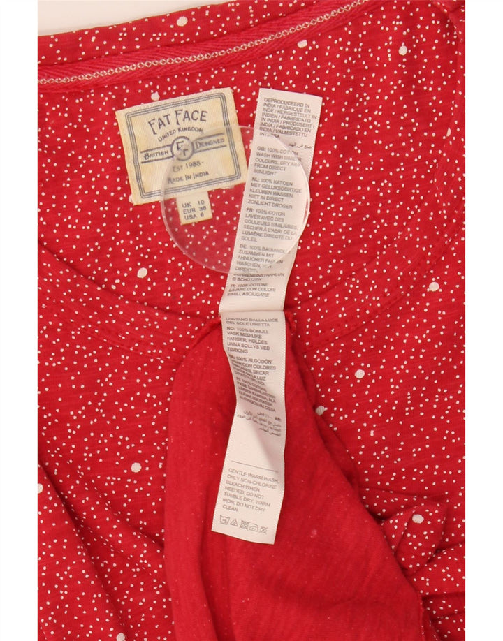 FAT FACE T-shirt da donna Top UK 10 piccolo cotone maculato rosso