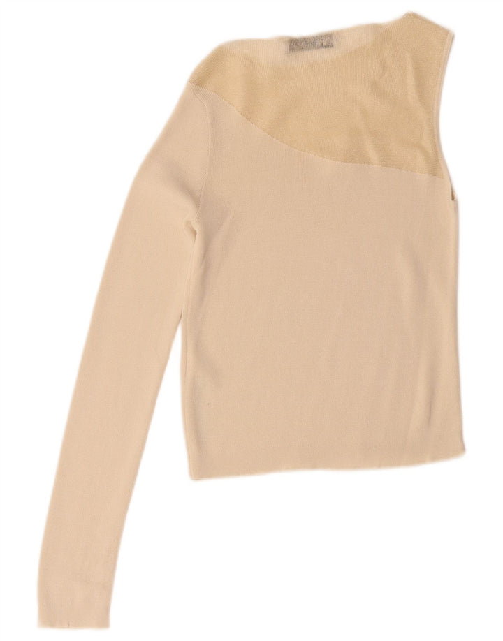 Top corto monospalla da donna Zara UK 8 piccolo nylon color block beige