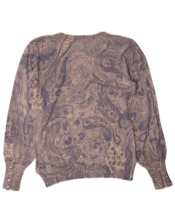 Maglione maglione con scollo a V da donna Ralph Lauren UK 12 Seta Paisley blu medio