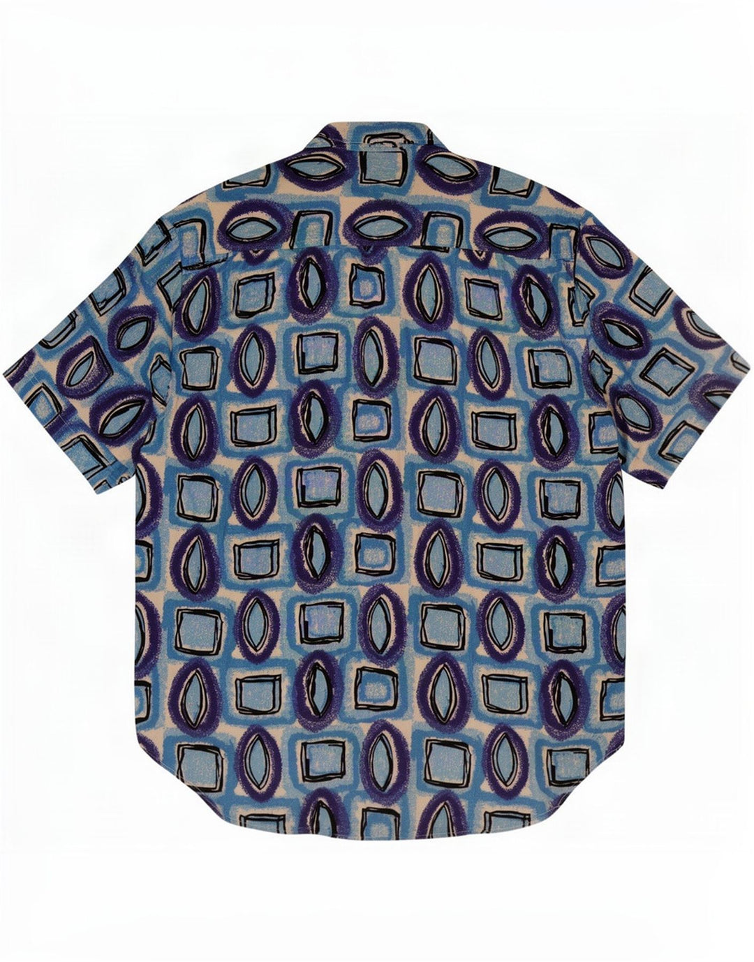 Camicia vintage da uomo a maniche corte in viscosa geometrica blu medio