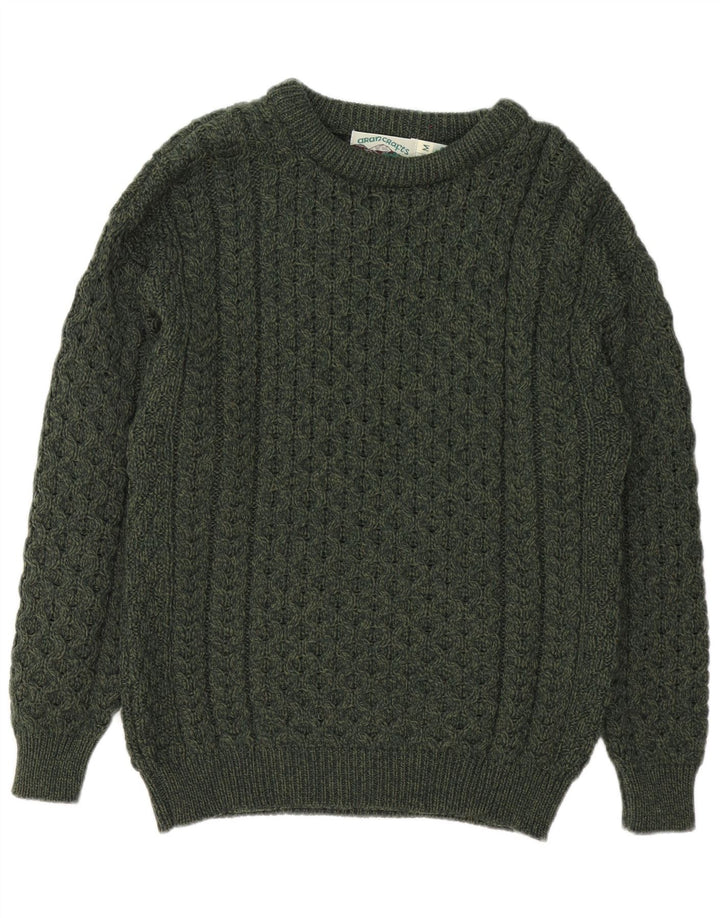 Maglione da uomo con scollo a barca Aran Crafts Lana merino verde medio