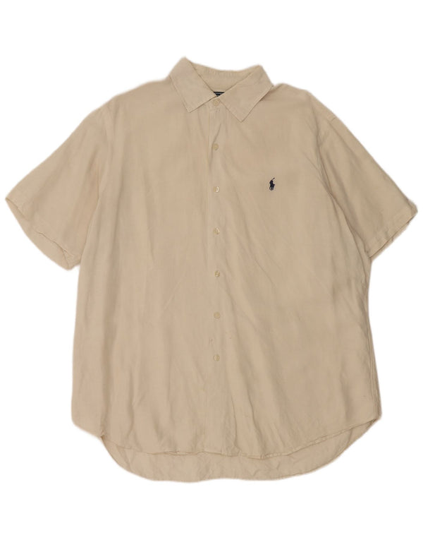 Polo Ralph Lauren Camicia a maniche corte da uomo XL in lino bianco sporco