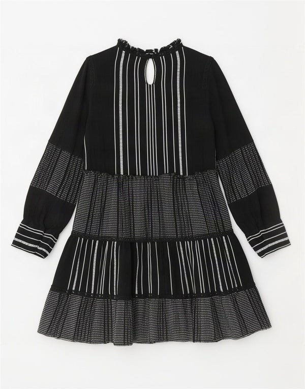 Zara Womens Long Sleeve Tiered Dress UK 10 Small Black Striped Polyester