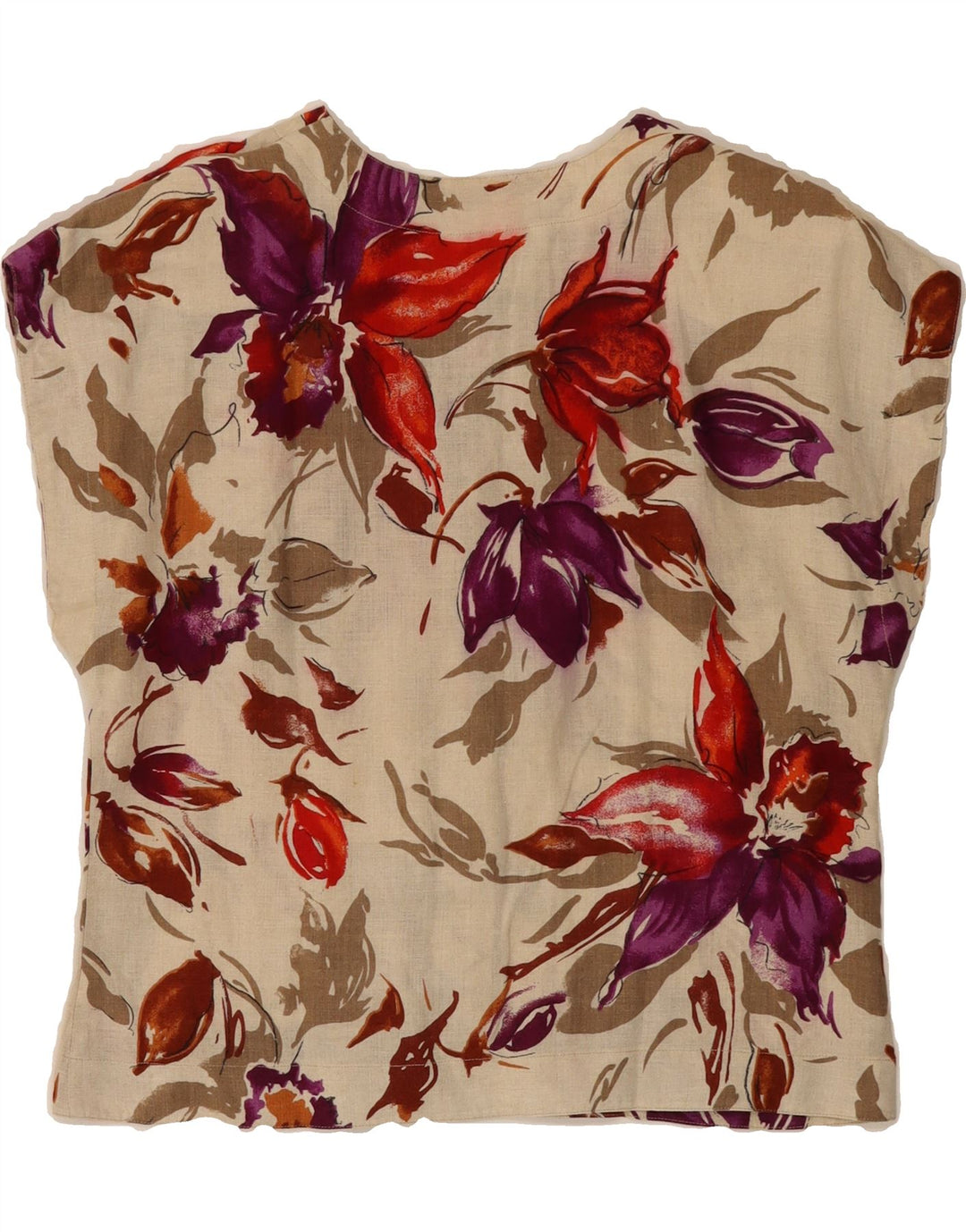 GIANFREDIANI Womens Short Sleeve Shirt Blouse IT 46 Large Beige Floral Vintage Gianfrediani and Second-Hand Gianfrediani from Messina Hembry 