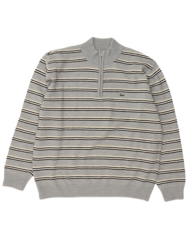 Maglione da uomo con zip e collo Lacoste taglia 5 grande in lana a righe blu