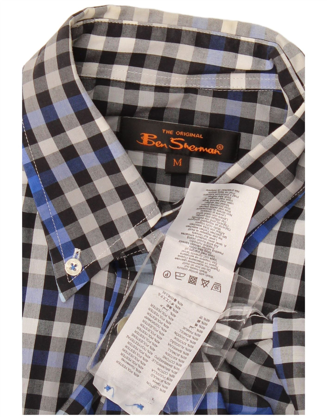 BEN SHERMAN Camicia da uomo in cotone a quadretti blu navy medio