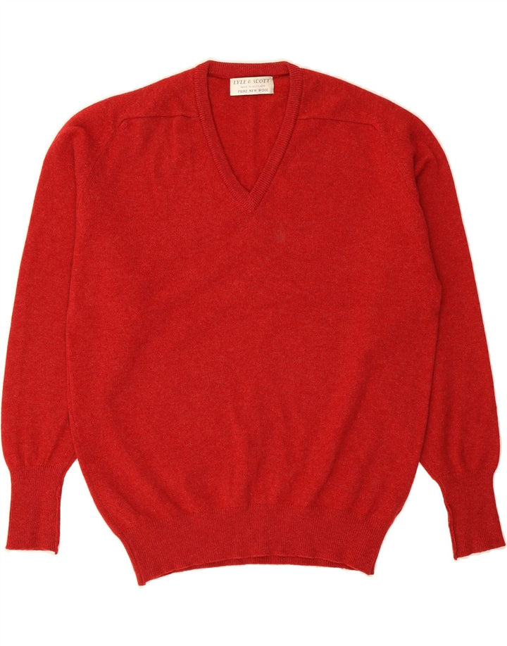 LYLE & SCOTT Mens V-Neck Jumper Sweater Large Red New Wool Vintage Lyle & Scott and Second-Hand Lyle & Scott from Messina Hembry 