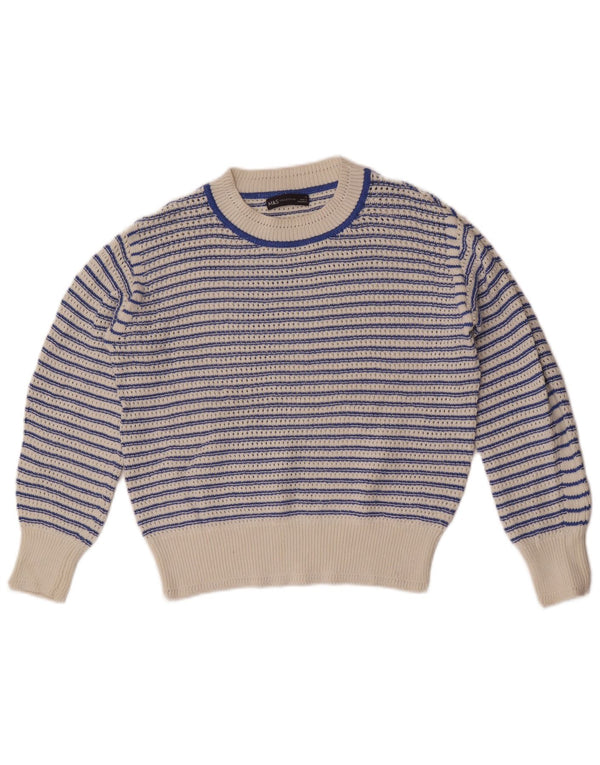 Maglione maglione con scollo a barca da donna Marks & Spencer UK 10 piccolo a righe bianche
