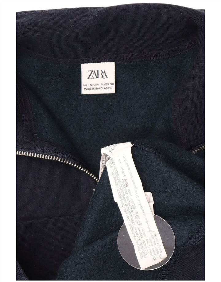 Felpa Zara da uomo con collo con zip, maglione piccolo in poliestere blu navy