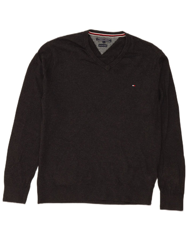 Maglione maglione con scollo a V da uomo Tommy Hilfiger XL in cotone grigio