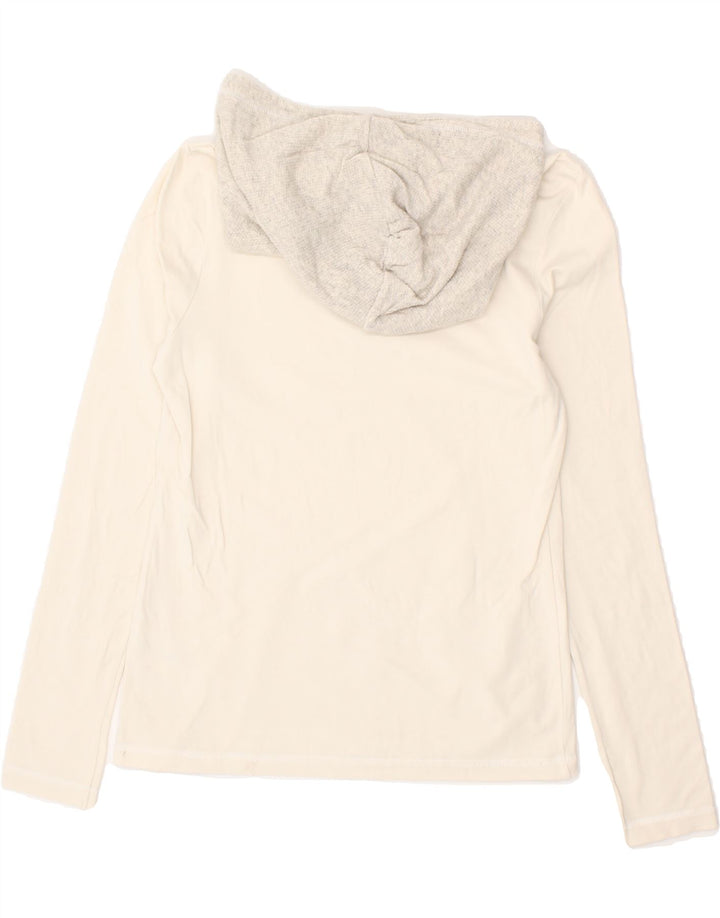 ELLESSE Womens Hooded Top Long Sleeve UK 12 Medium Off White Cotton Vintage Ellesse and Second-Hand Ellesse from Messina Hembry 