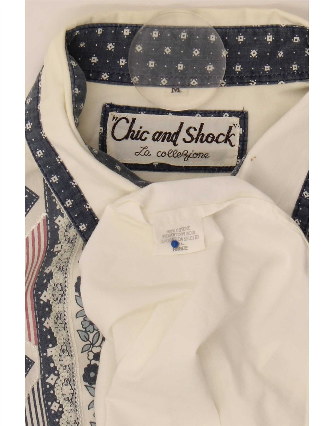 Camicetta camicia oversize da donna vintage UK 14 Cotone geometrico bianco medio