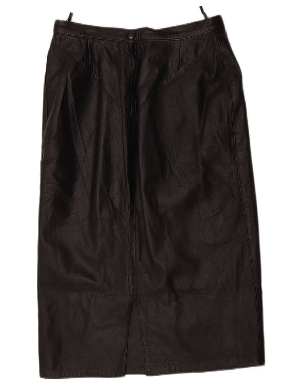 Gonna in pelle vintage da donna W28 media nera