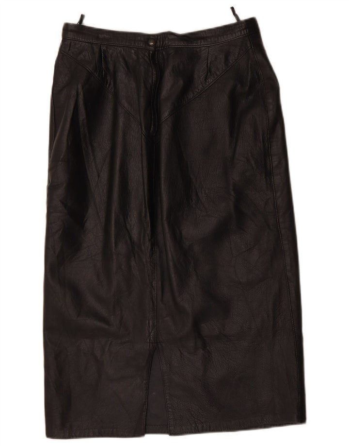 Gonna in pelle vintage da donna W28 media nera