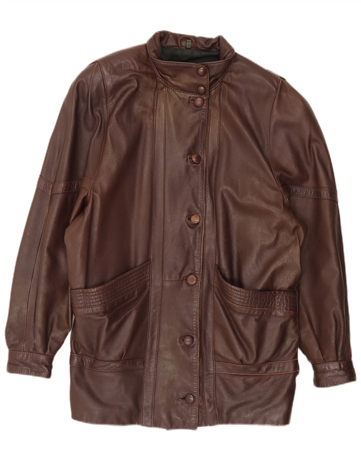 Cappotto in pelle oversize da donna vintage EU 40 in pelle marrone medio