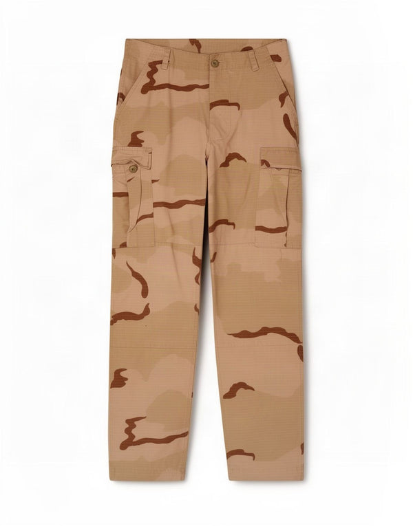 Pantaloni cargo dritti da uomo vintage piccoli W30 L30 mimetici beige