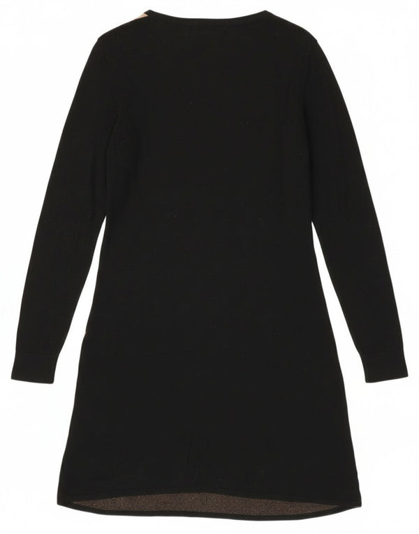 Mossimo Abito maglione a maniche lunghe da donna UK 14 Grande cotone geometrico nero