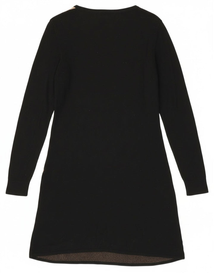 Mossimo Abito maglione a maniche lunghe da donna UK 14 Grande cotone geometrico nero