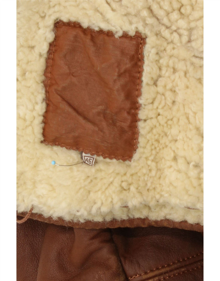 Giubbotto in shearling vintage da uomo dal taglio ampio IT 46 piccolo in pelle marrone