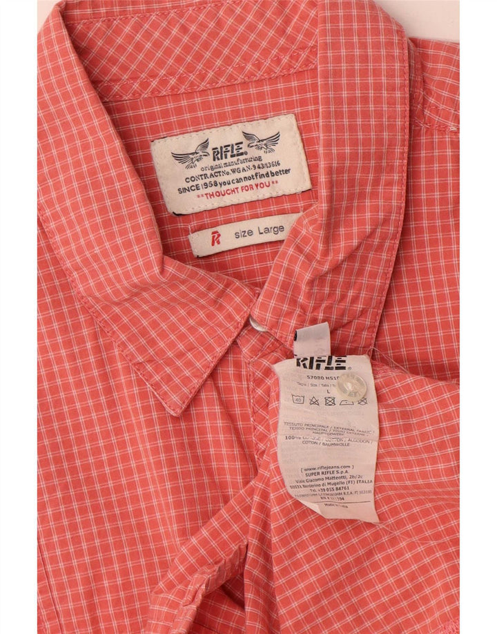Camicia a maniche corte da uomo Rifle Large in cotone a quadretti rossi