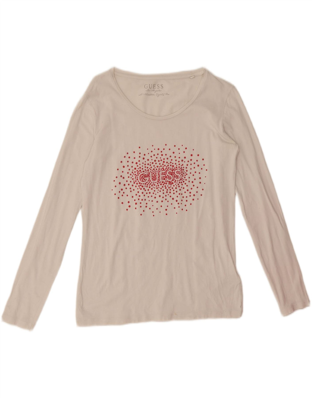Guess Top grafico da donna a maniche lunghe UK 14 Large in cotone bianco