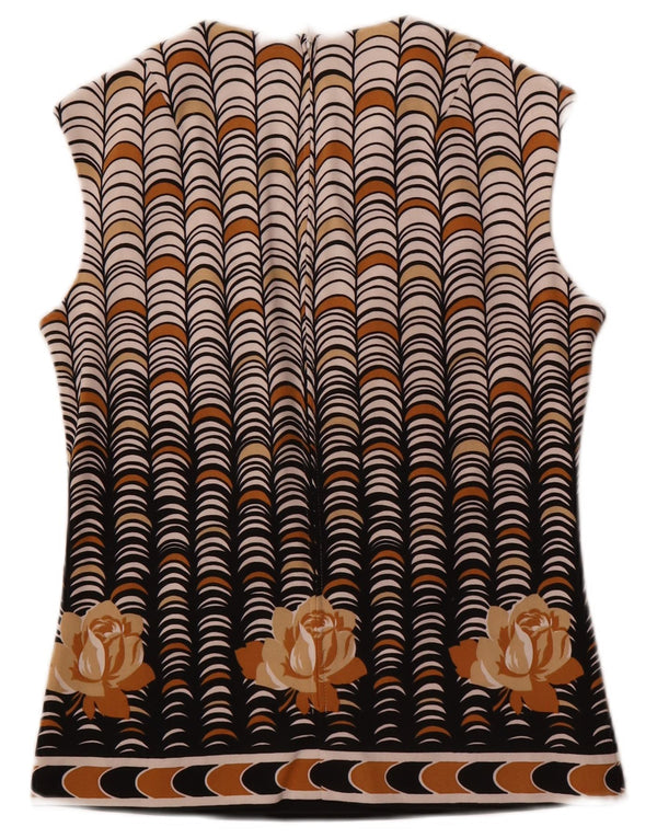 Camicetta senza maniche vintage da donna Top IT 40 Piccolo poliestere geometrico beige