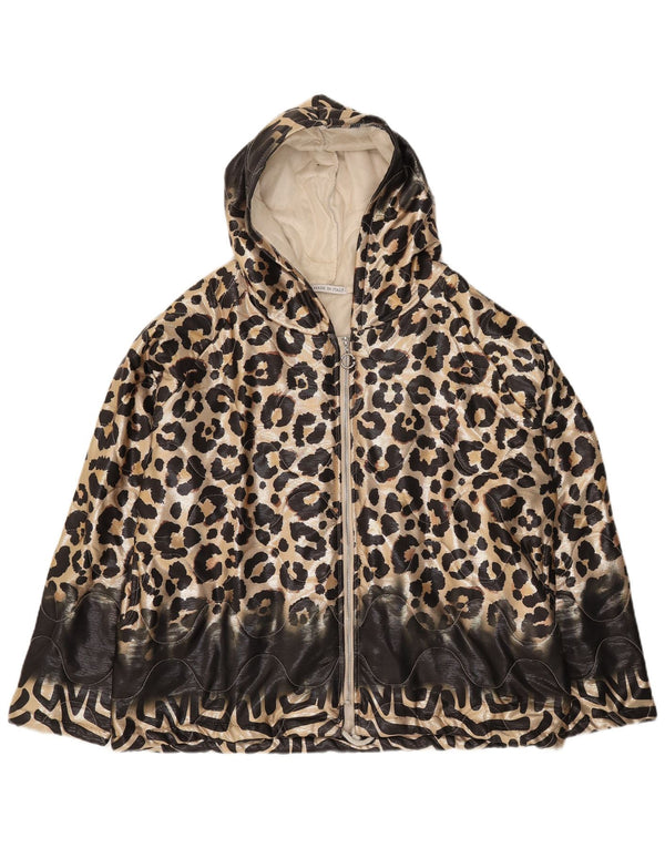 Vintage Womens Hooded Windbreaker Jacket UK 18 XL Beige Animal Print