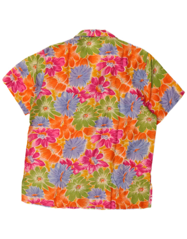 Camicetta camicia a maniche corte da donna vintage UK 14 floreale multicolore medio