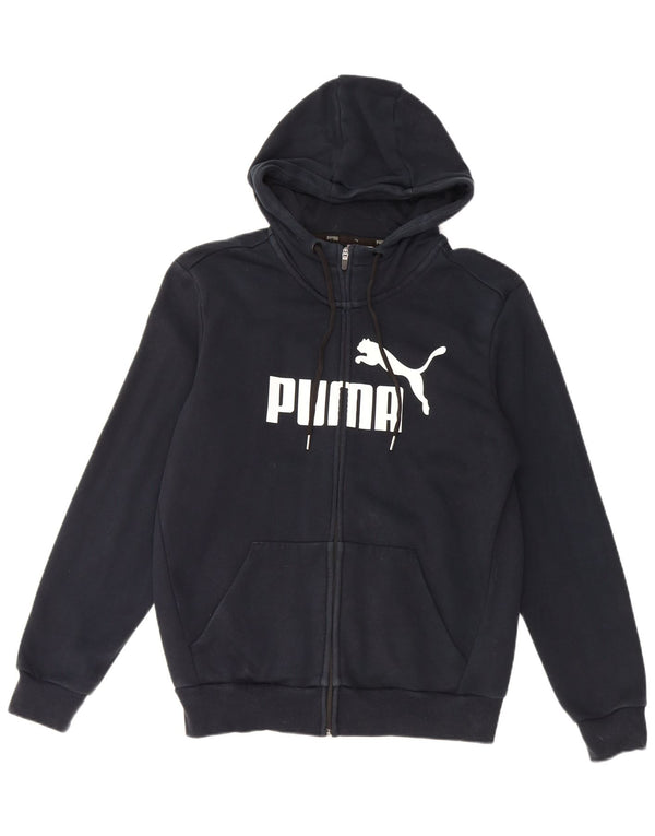 Felpa con cappuccio e zip grafica da uomo Puma piccola in cotone blu navy