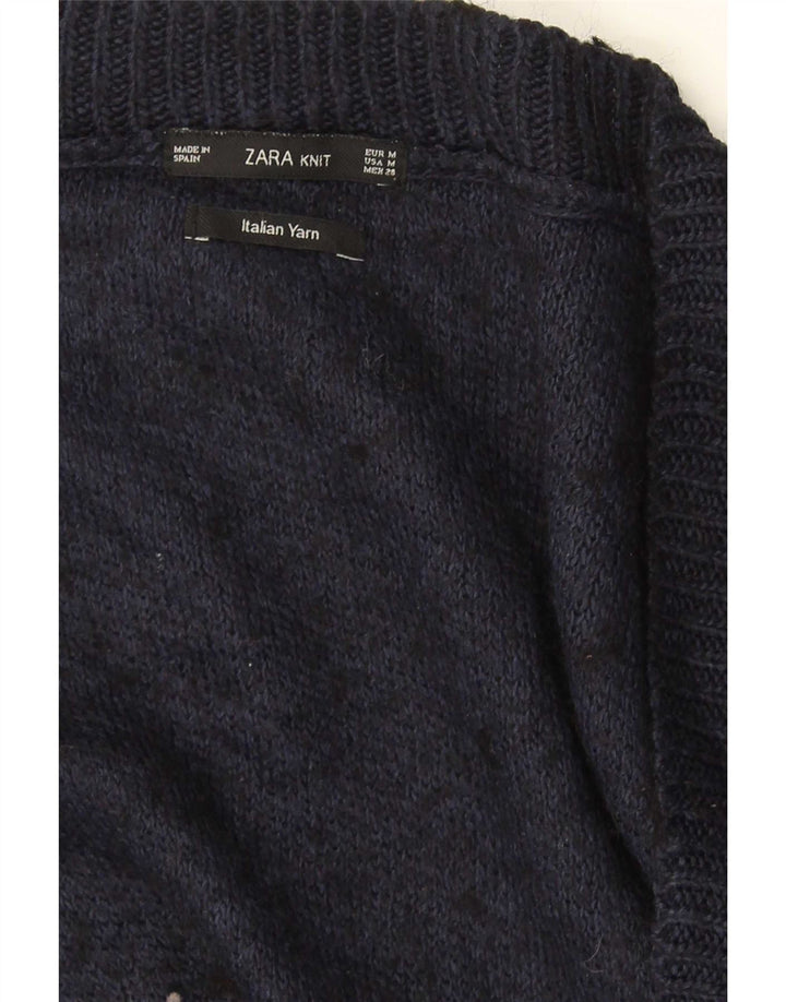 Maglione oversize con scollo a V da donna Zara UK 14 blu navy medio chiazzato
