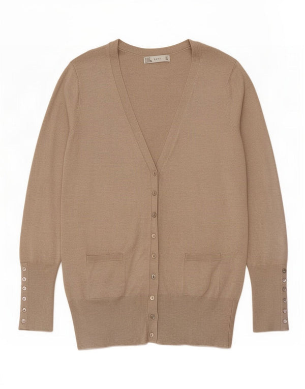 Maglione cardigan da donna Zara UK 14 grande rayon beige