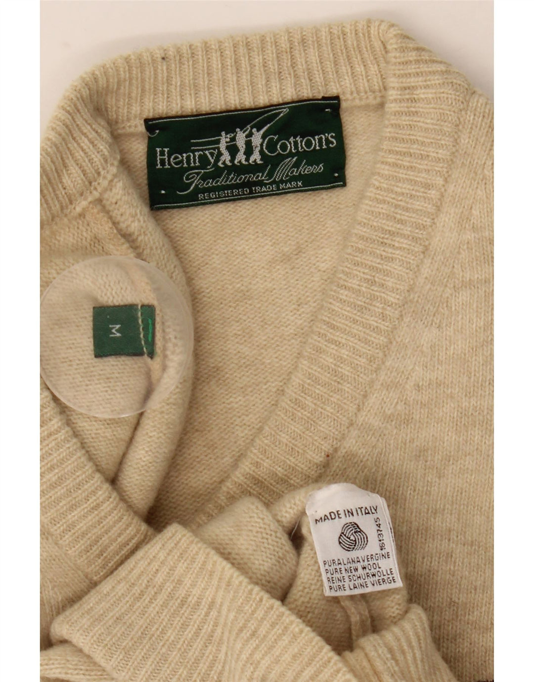 Maglione da uomo con scollo a V Henry Cottons in lana beige medio