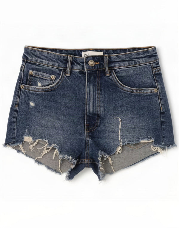 Zara Pantaloncini in denim invecchiato da donna EU 36 XS W26 Blu Cotone